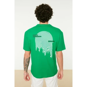 Trendyol Green Men's Relaxed Fit 100% Cotton Crew Neck Short Sleeve Printed T-Shirt
