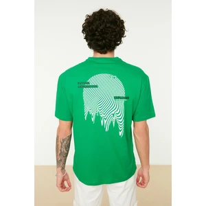 Trendyol Green Men's Relaxed Fit 100% Cotton Crew Neck Short Sleeve Printed T-Shirt