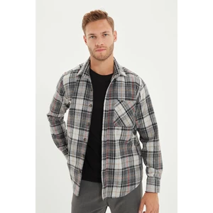Trendyol Gray Men's Slim Fit Zapinany kołnierzyk Single Pocket Lumberjack Krata Koszula z długim rękawem