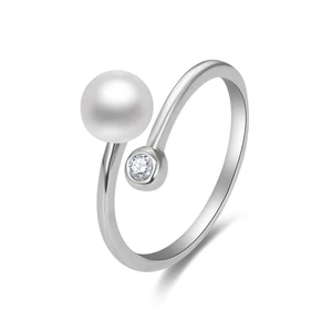 Beneto Otvorený strieborný prsteň s pravou perlou a zirkónom AGG469P