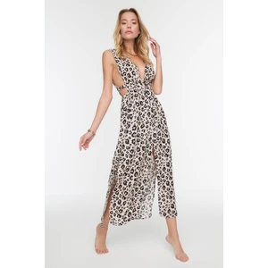 Trendyol Leopard Patterned Slit Detailed Viscose Beach Dress