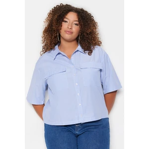 Trendyol Curve Blue Striped Crop Woven Shirt