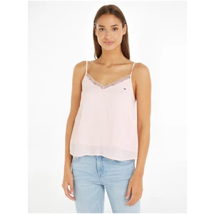 Light Pink Women's Tank Top with Lace Tommy Jeans Essential Lace S - Women