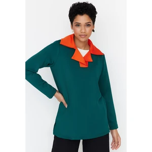 Trendyol Green Polo Neck Scuba Knitted Sweatshirt