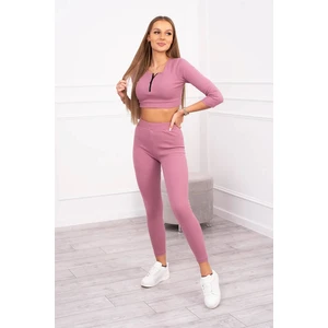 Ribbed crop top set dark pink