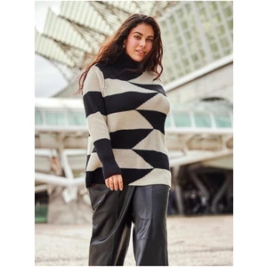 Beige-black patterned sweater ONLY CARMAKOMA Kash - Women