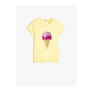 Koton T-Shirt Ice Cream Sequin Embroidered Short Sleeve Cotton