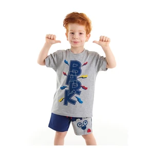 Denokids Bark Boys' Gray T-Shirt, Navy Blue Shorts Set.