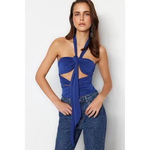 Trendyol Saks Crop Knitted Blouse with Window/Cut Out Detail