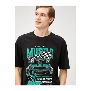 Koton Oversized T-Shirt with a Racing Print Crew Neck Half Sleeves.