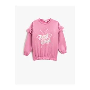 Koton Frilled Sweatshirt with Printed Crewneck