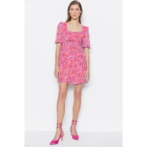 Trendyol Pink A-Line Mini Woven Lined Lace Detailed Floral Dress