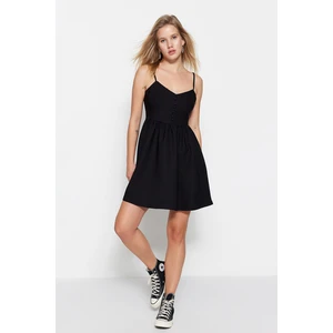 Trendyol Black Mini Open-Waist Dress with Woven Button Detail