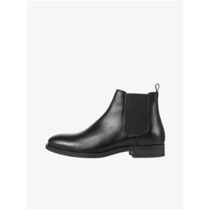 Black Mens Leather Ankle Boots Jack & Jones Wargo - Men