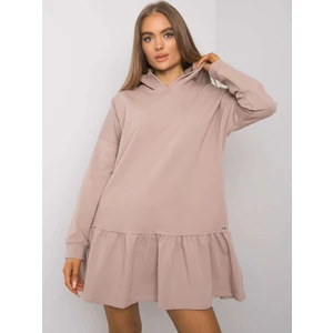 Dark beige cotton dress with a hood