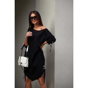 Asymmetrical oversize dress with tying black