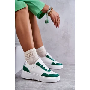 Women's low sports shoes on the platform of white and green Kyllie