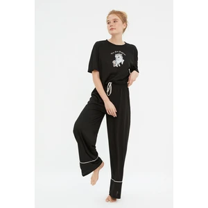 Trendyol Pajama Set - Black - With Slogan