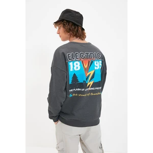 Trendyol Anthracite Men's Printed Oversize Fit Sweatshirt