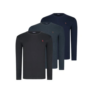 TRIPLE SET T8588 DEWBERRY ROUND COLLAR MEN'S SWEATSHIRT-BLACK-ANTRASİT-LACİVERT