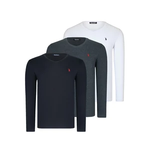 TRIPLE SET T8587 DEWBERRY V COLLAR MEN'S SWEATSHIRT-BLACK-WHITE-ANTHRACITE