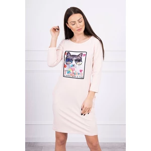 Dress with cat graphics 3D powdered pink