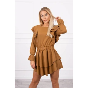 Dress with vertical flounces camel