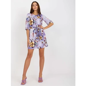 Purple mini cocktail dress with flowers