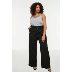 Trendyol Curve Black Belt Detailed Pleated Knitted Trousers