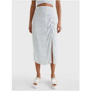 White Women's Patterned Midi Skirt with Slit Tommy Jeans - Women