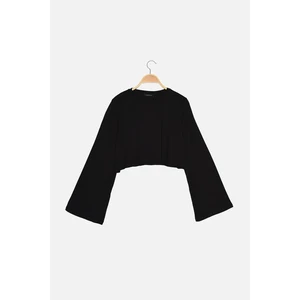 Trendyol Black Loose Crop Dzianted T-Shirt