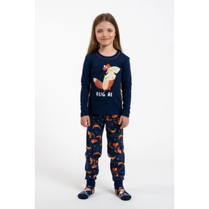 Girl's pyjamas Wasilla, long sleeves, long pants - navy blue/print