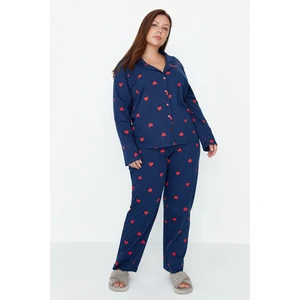 Trendyol Curve Navy Blue Heart Knitted Pajamas Set