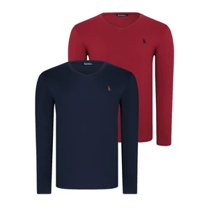 DOUBLE SET T8587 DEWBERRY V-NECK MEN'S SWEATSHIRT-NAVY-BURGUNDY