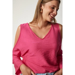 Happiness İstanbul Women's Pink Decollete Flowy Ayrobin Blouse