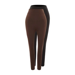 Trendyol Curve 2-Pack Black-Brown Knitted Thin Combed Cotton Leggings