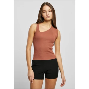 Women's rib knit asymmetrical terracotta top