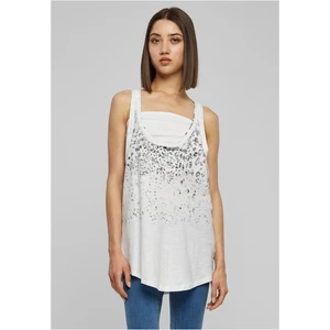 Ladies Long Leo Print Loose Tank wht/blk