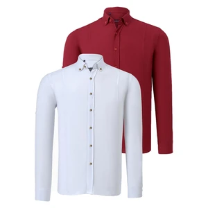 DOUBLE SET G721 DEWBERRY MEN'S SHIRT-WHITE-BURGUNDY