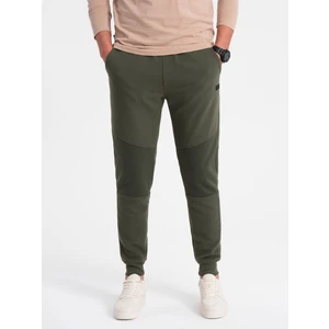 Ombre Men's sweatpants with ottoman fabric inserts - dark olive green