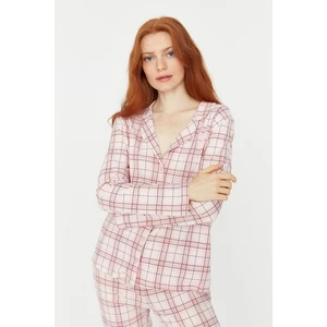 Trendyol Pink Plaid Shirt and Knitted Pajamas Set