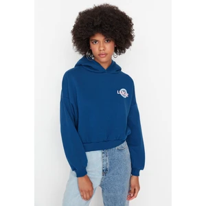 Trendyol Indigo Back with a Print Detailed Hoodie, Fleece Inner Knitted Sweatshirt