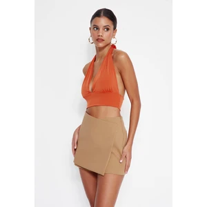 Trendyol Orange Halterneck Fitted Super Crop Stretchy Knit blouse.