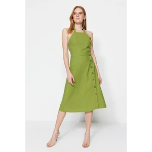 Trendyol Green Midi with Opening Buttons at the Waist Dress