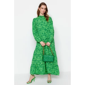 Trendyol Green Patterned Half Paw Wide Fit Cotton Woven Dress