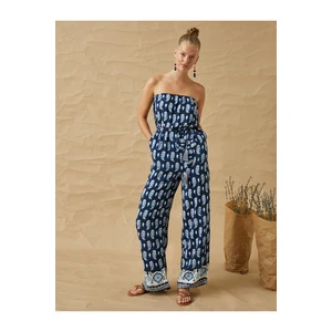 Koton Printed Belted Strapless Jumpsuit