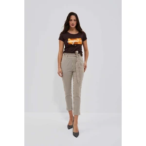 LADIES TROUSERS L-SP-4015 BROWN_OFF WHITE