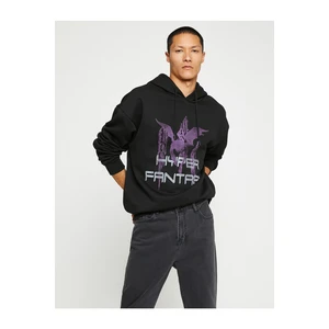 Koton Hooded Oversized Sweatshirt Sharding Butterfly Printed Bat Sleeves