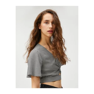 Koton Crop Blouse V-Neck Window Detail V-Neck