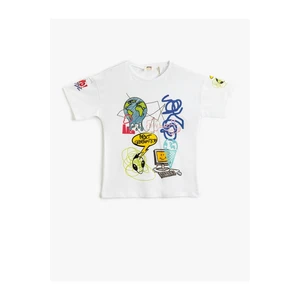 Koton Short-Sleeved T-Shirt with a Printed Crew Neck